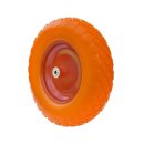 PU 3007-12 - Колесо для тачки / тележки полиуретановое бескамерное 4.80/4.00-8, сварной диск, диаметр 390 мм, ось 12 мм, металлический обод, симметричная ступица, шариковый подшипник